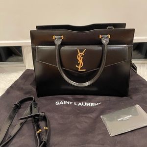 Saint Laurent YSL Small Uptown Cabas Top Handle Bag Black Clutch